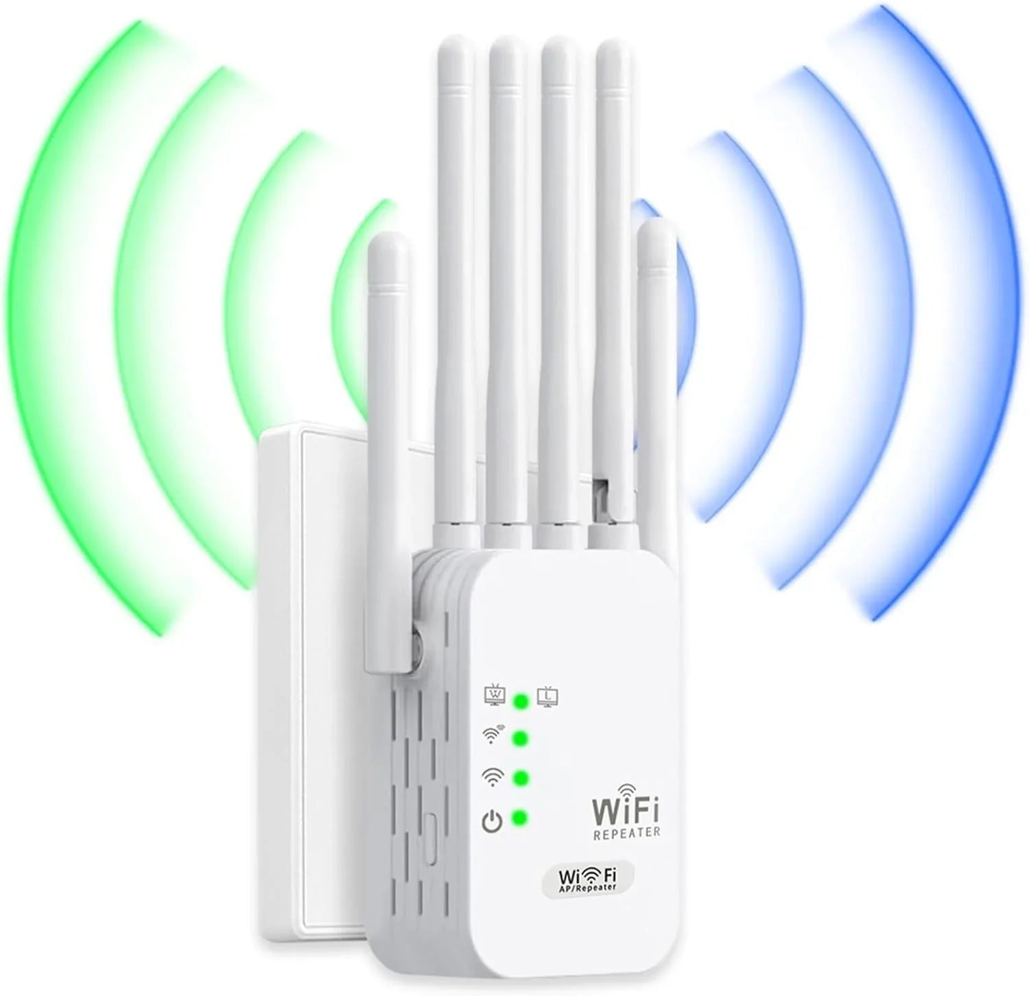 Repetidor y amplificador WiFi de doble banda de 1200M (5GHz + 2.4GHz) · 6 antenas · Cobertura de 360°