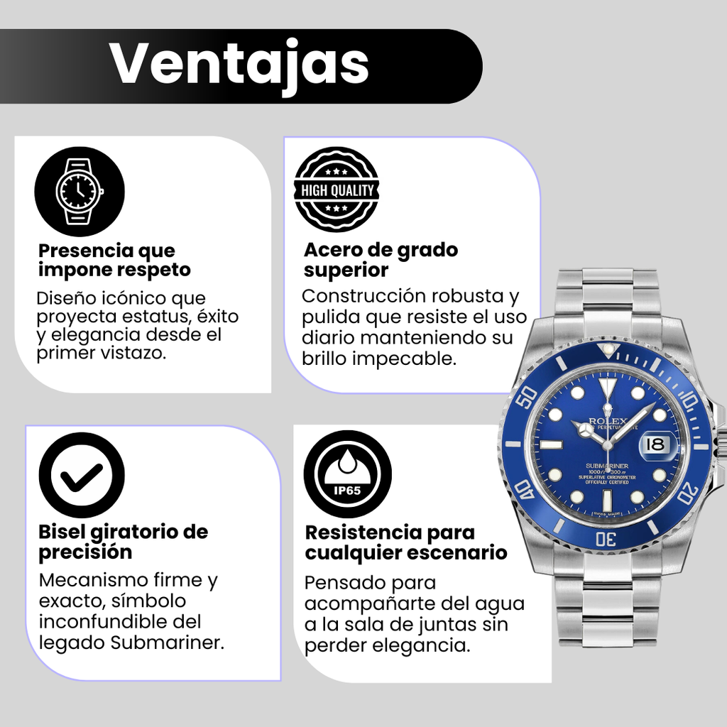 Reloj Submariner Azul - Diseño Premium, Elegancia y Presencia en tu Muñeca