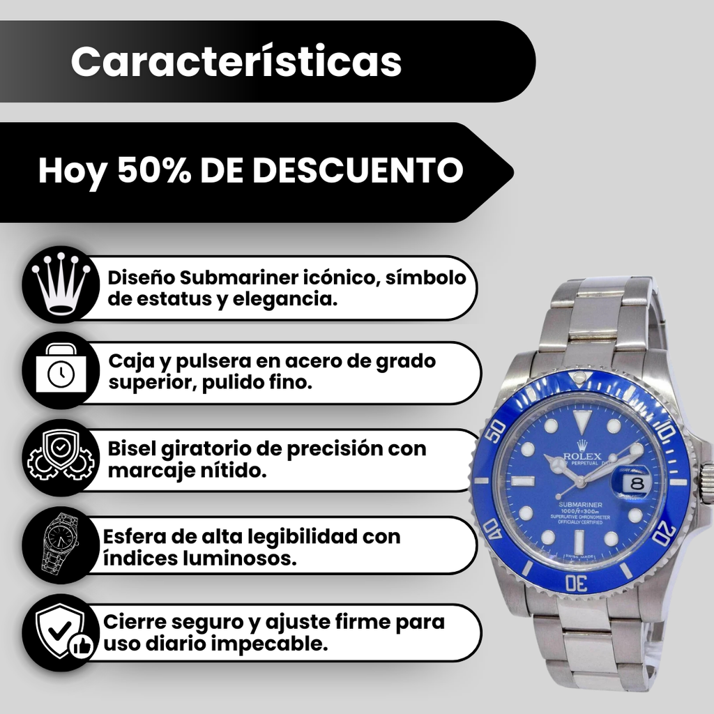 Reloj Submariner Azul - Diseño Premium, Elegancia y Presencia en tu Muñeca