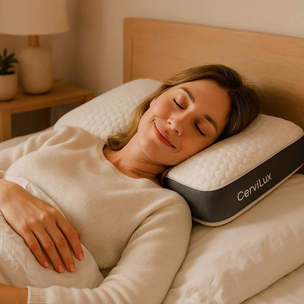Almohada CerviLux™ Redescubre el placer de un descanso profundo y despertares sin dolor.