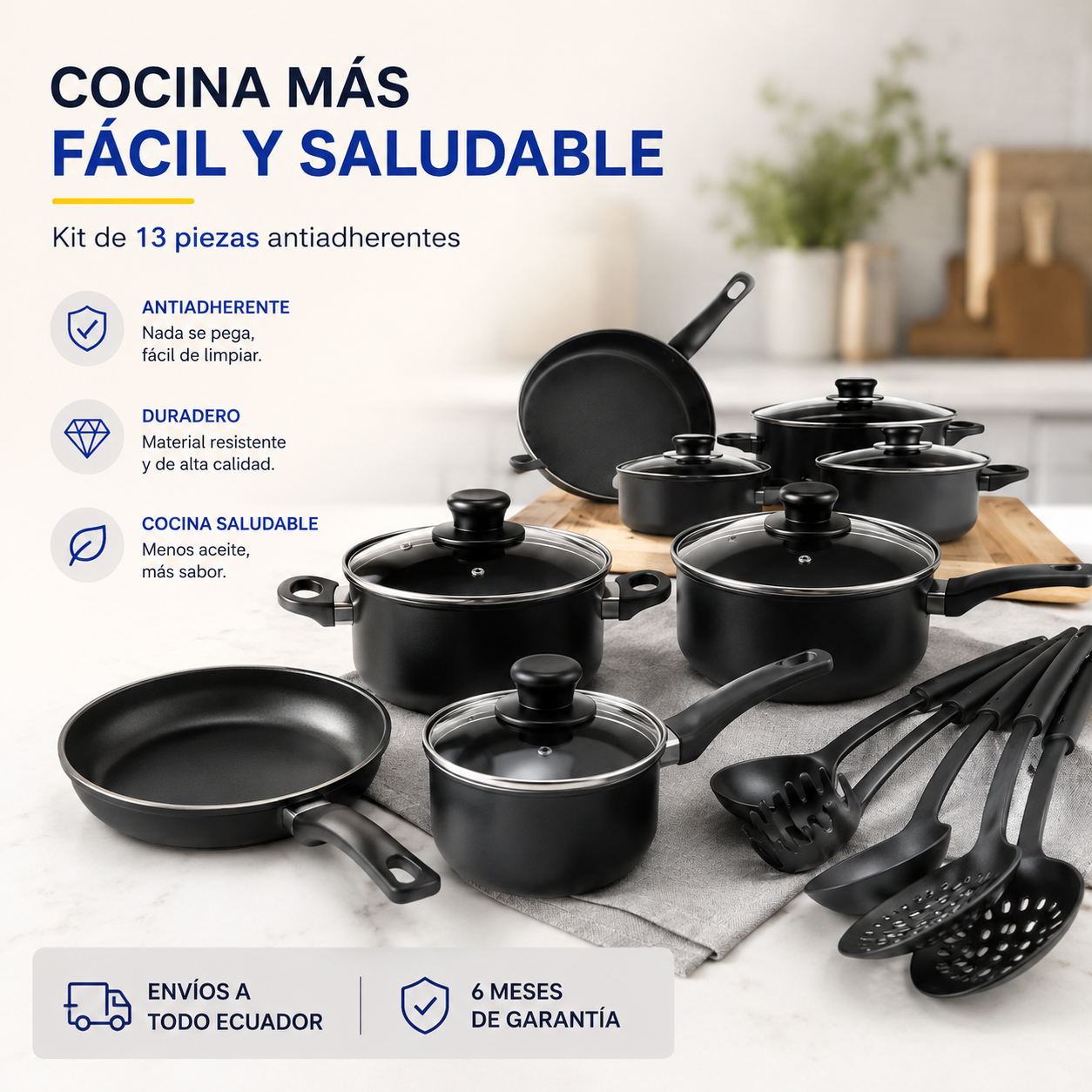 🔥 LIQUIDACIÓN DE STOCK: Juego De Ollas Universal 13 Piezas Antiadherente Color Negro 🍲🍚