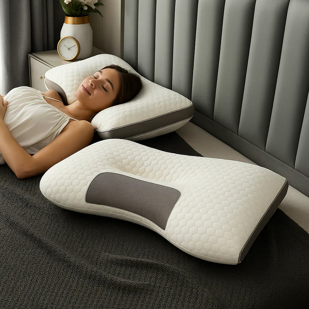 Almohada CerviLux™ Redescubre el placer de un descanso profundo y despertares sin dolor.